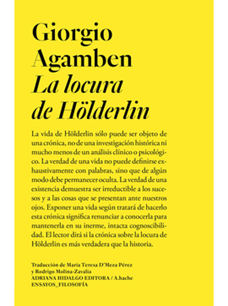 Portada de LOCURA DE HOLDERLIN, LA de AGAMBEN, Giorgio