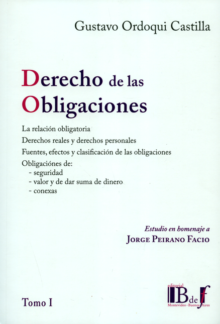 Portada de DERECHO DE LAS OBLIGACIONES (I) LA RELACION OBLIGATORIA DERECHOS REALES Y DERECHOS PERSONALES