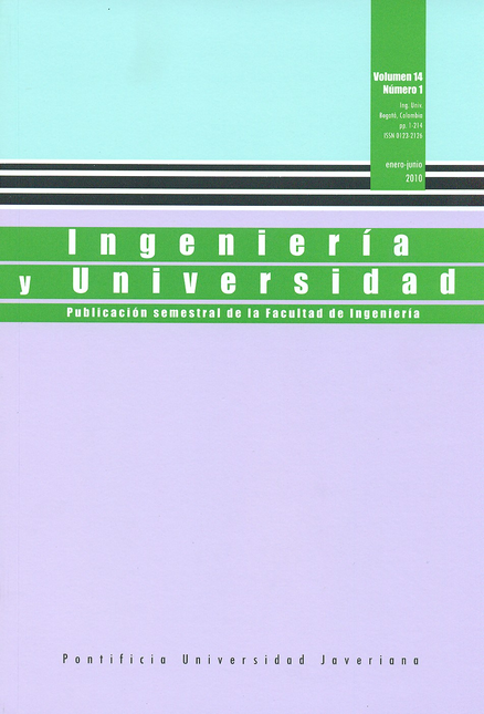 Portada de REV. INGENIERIA Y UNIVERSIDAD VOL 14-01