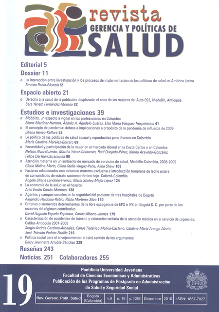 Portada de REV. GERENCIA Y POLITICAS DE SALUD # 019