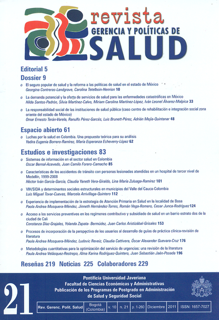 Portada de REV. GERENCIA Y POLITICAS DE SALUD # 021