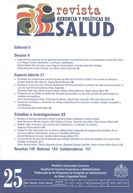 Portada de REV. GERENCIA Y POLITICAS DE SALUD # 025 VOL 012