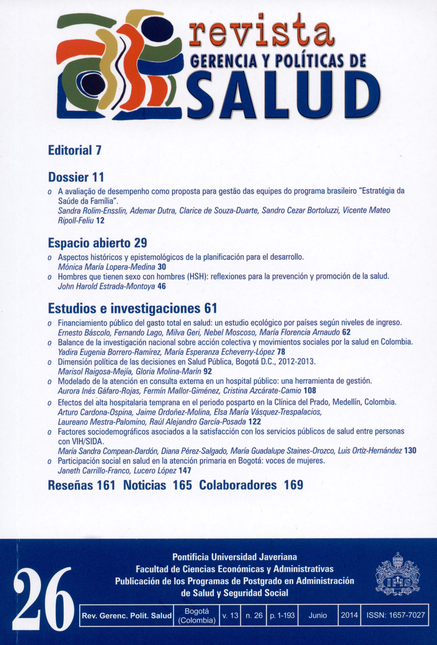Portada de REV. GERENCIA Y POLITICAS DE SALUD # 026 VOL 13