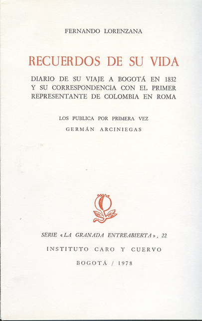 Portada de FERNANDO LORENZANA RECUERDOS DE SU VIDA