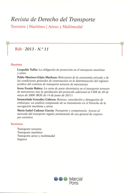 Portada de REV. DE DERECHO DEL TRANSPORTE # 11
