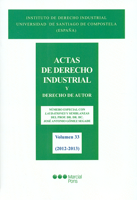 Portada de ACTAS DE DERECHO INDUSTRIAL (VOL 33) Y DERECHO DE AUTOR