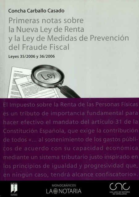 Portada de PRIMERAS NOTAS SOBRE LA NUEVA LEY DE RENTA Y LA LEY DE MEDIDAS DE PREVENCION DEL FRAUDE FISCAL