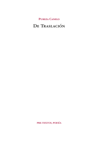 Portada de DE TRASLACION de CANELO, Pureza
