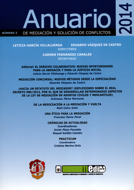 Portada de REV. ANUARIO 2014 DE MEDIACION Y SOLUCION DE CONFLICTOS