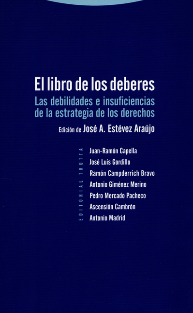 Portada de LIBRO DE LOS DEBERES. LAS DEBILIDADES E INSUFICIENCIAS DE LA ESTRATEGIA DE LOS DERECHOS, EL
