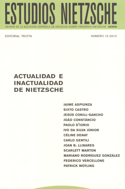 Portada de REV. ESTUDIOS NIETZSCHE # 12 ACTUALIDAD E INACTUALIDAD DE NIETZSCHE