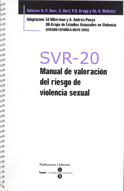 Portada de SVR-20 MANUAL PARA VALORAR EL RIESGO DE VIOLENCIA SEXUAL VERSION 2
