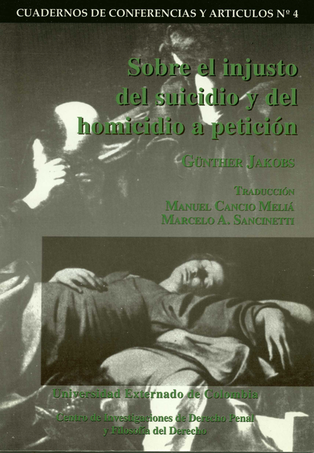 Portada de SOBRE EL INJUSTO DEL SUICIDIO Y DEL HOMICIDIO A PETICION. CUADERNOS # 4