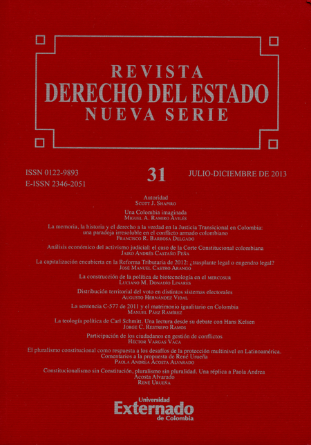 Portada de REV. DERECHO DEL ESTADO # 031 NUEVA SERIE