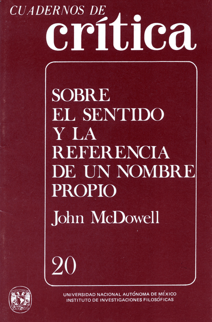 Portada de CUADERNOS DE CRITICA 20 SOBRE EL SENTIDO Y LA REFERENCIA DE UN NOMBRE PROPIO