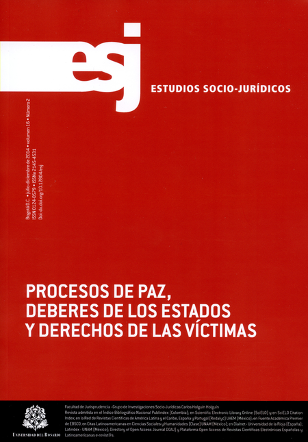 Portada de REV. ESTUDIOS SOCIO-JURIDICOS # 16-2 PROCESOS DE PAZ DEBERES DE LOS ESTADOS Y DERECHOS DE LAS VICTIMAS
