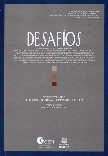 Portada de REV. DESAFIOS # 28-2 DOSSIER TEMATICO SEGURIDAD CIUDADANA CRIMINALIDAD Y POLICIA