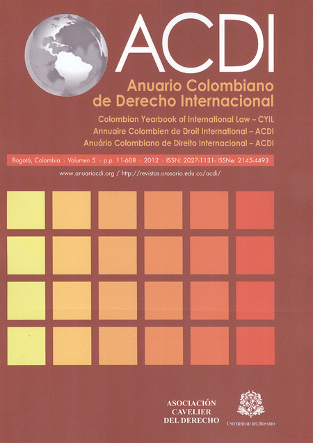 Portada de REV. ACDI VOL.5 ANUARIO COLOMBIANO DE DERECHO INTERNACIONAL